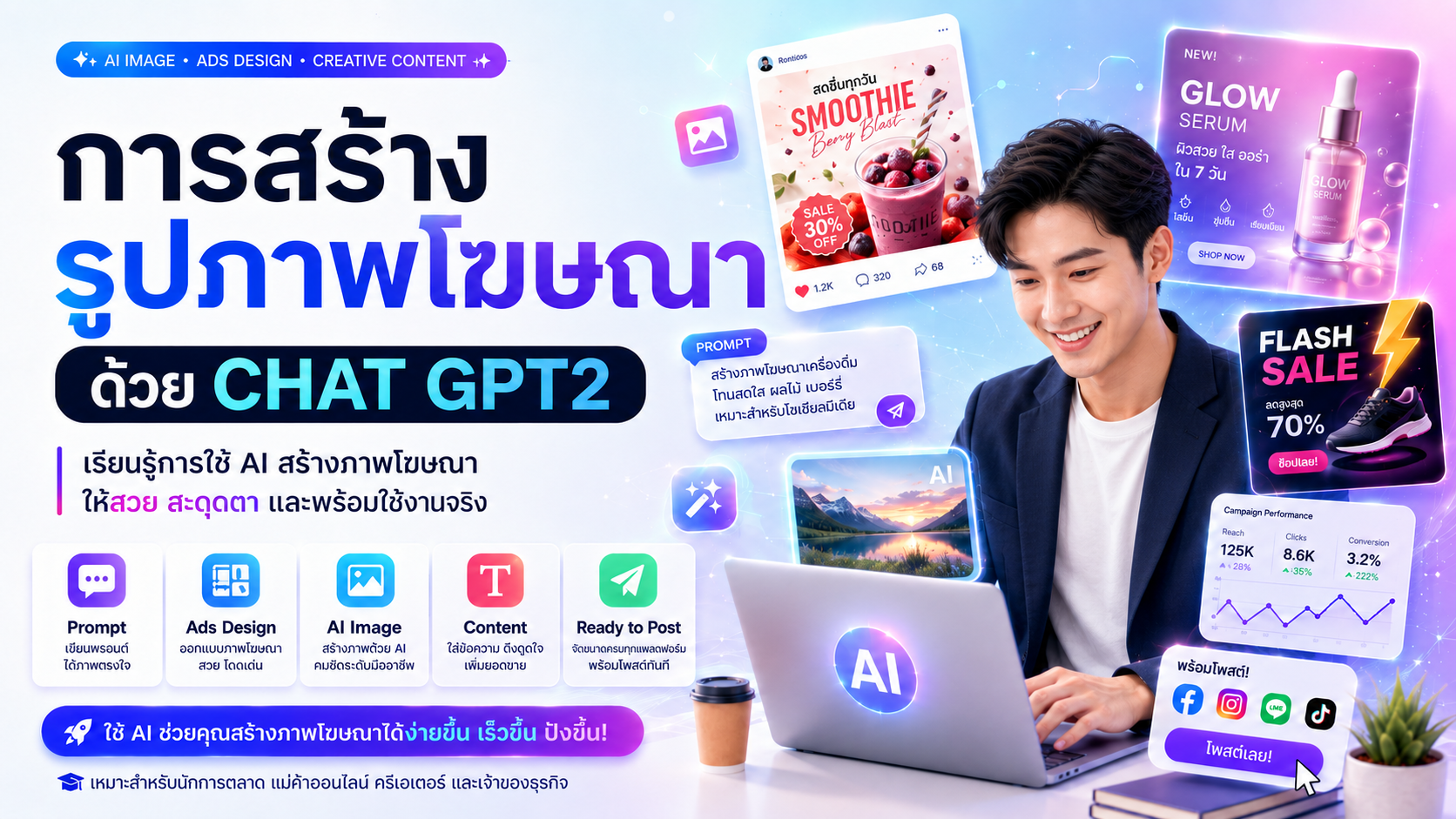 คอร์ส การสร้างรูปภาพ โฆษณาด้วย CHAT GPT2 ออนไลน์ Celeste Academy